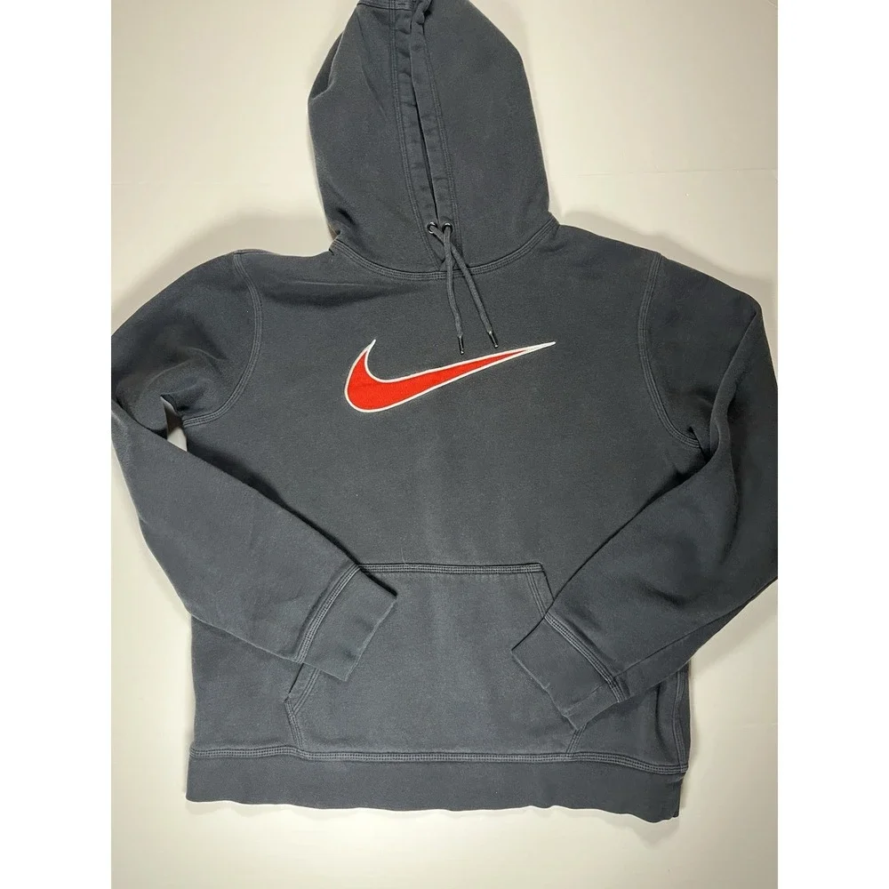 Vintage Y2K Nike Pullover Hoodie Center Swoosh Embroidered‎ Retro Black Large